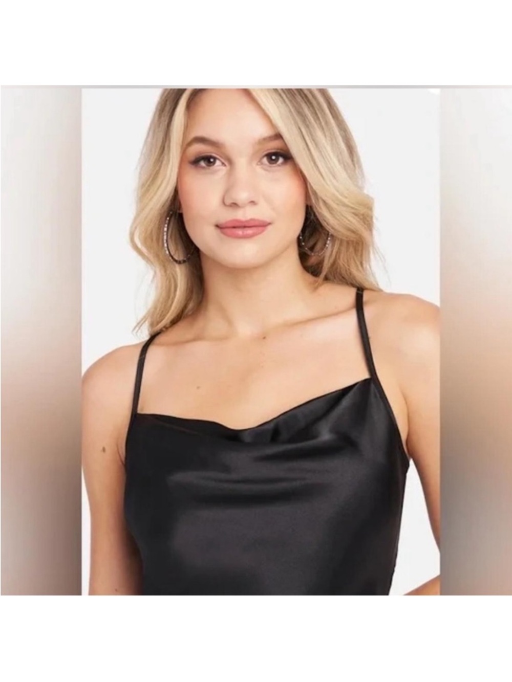 BEBE black SATIN COWL NECK‎ SLIP MIDI DRESS - Picture 3 of 11
